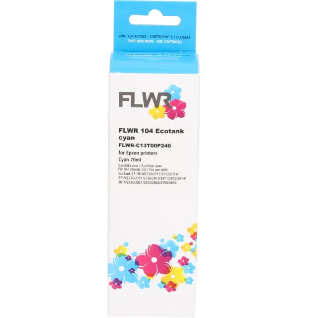 FLWR inktcartridge voor Epson 104 Cyaan - Premium Huismerk Epson 104 inkt (Cyaan - hoge capaciteit) o.a. geschikt voor Epson EcoTank ET‑1810, Epson EcoTank ET‑2875, Epson EcoTank ET‑2871, Epson EcoTank ET‑2860, Epson EcoTank ET‑2850