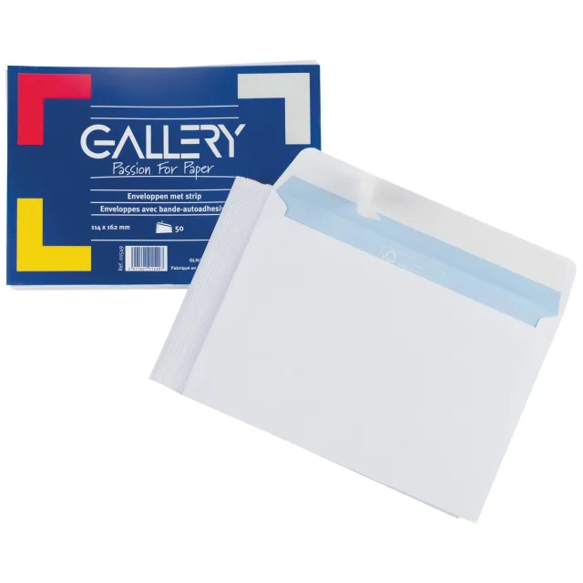 Gallery enveloppen ft 114 x 162 mm, stripsluiting, pak van 50 stuks wit