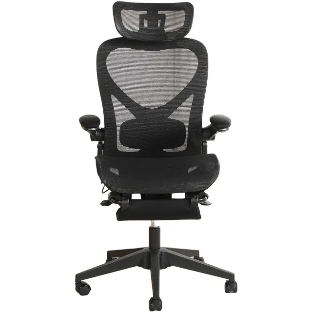 Wishdor Bureaustoel met inklapbare rugleuning - Verstelbare hoofdsteun en lendensteun - Inklapbare armleuningen en kantelfunctie - Voor kantoor studie en spel - Netstof - Zwart - 62 x 48,5 x 129 cm