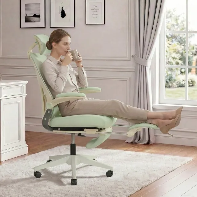 CHICFURN Bureaustoel - Opklapbare rugleuning - Mesh rugleuning - Groen