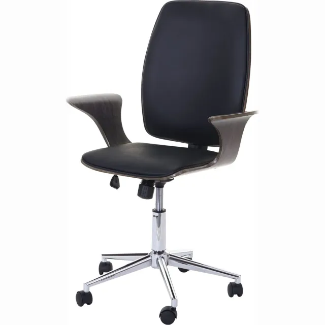 MCW Bureaustoel MCW-C54, directiedraaistoel, gebogen hout kunstleder ~ grijs, zwarte bekleding