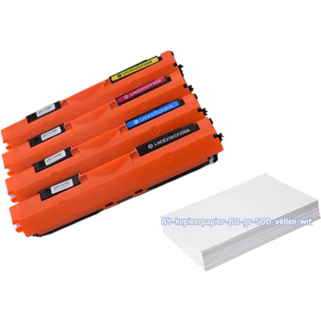 KATRIZ huismerk toner CF350/CE310BK+ CF351/CE311C+ CF352/CE312Y + CF353/CE313 M (HP126A/130A) + Kopieerpapier-A4-80GR-500vellen-wit |Geschikt voor HP Color LaserJet Pro MFP M176 Series/ MFP M177FW Color LaserJet CP 1025/ M175series Zwart, Cyaan, Magenta, Geel