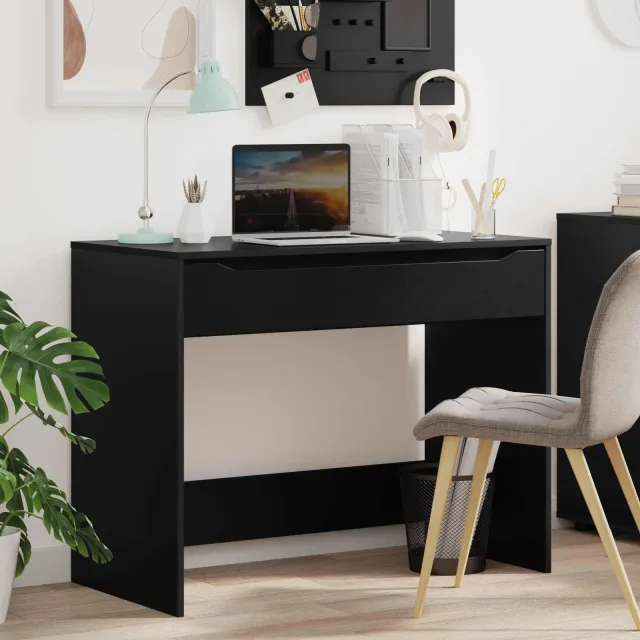 vidaXL Bureau met lade Zwart 100 x 50 x 78 cm Geconstrueerd hout, foto 2