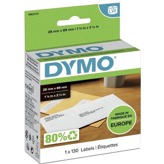 Dymo Etiket Dymo LabelWriter adressering 28x89mm 1 rol á 130 stuks wit