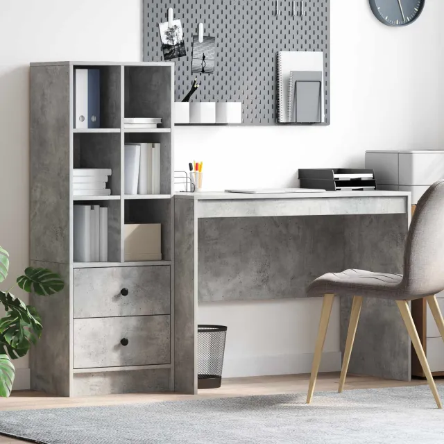 vidaXL Bureau Beton Grijs 145.5 x 50 x 127 cm 2 st, foto 2