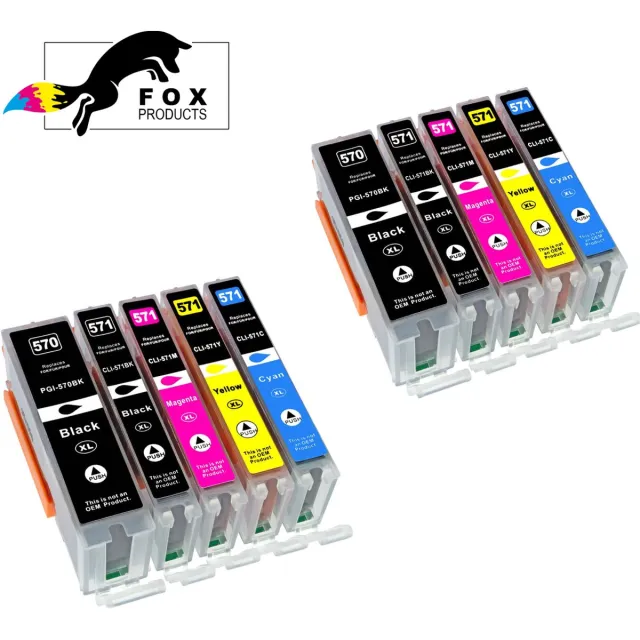 FoxProducts 10stuks PGI-570XL / CLI-571XL, 570 / 571 inktcartridges geschikt voor Canon Pixma MG5700, MG5750, MG5751, MG5752, MG5753, MG6800, MG6850, MG6851, MG6852, MG6853, MG7750, MG7751, TS5050, TS5051, TS5053, TS5055, TS6050, TS805 zwart | PhotoZwart | blauw | magenta | geel