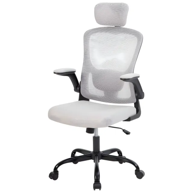 Happiq Bureaustoel - Ergonomische Mesh Stoel met Hoge Rug, 2D Hoofdsteun, Lendensteun, verstelbaar Armleuningen en Kantelfunctie - Grijs Gray