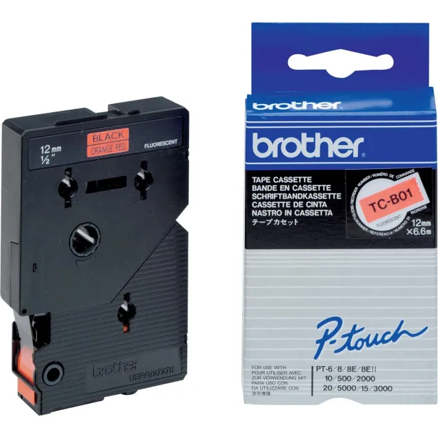 Brother TC-B01 - 12mm - black on orange for PT-8E / PT-2000 / PT-3000 / PT-5000 Zwart