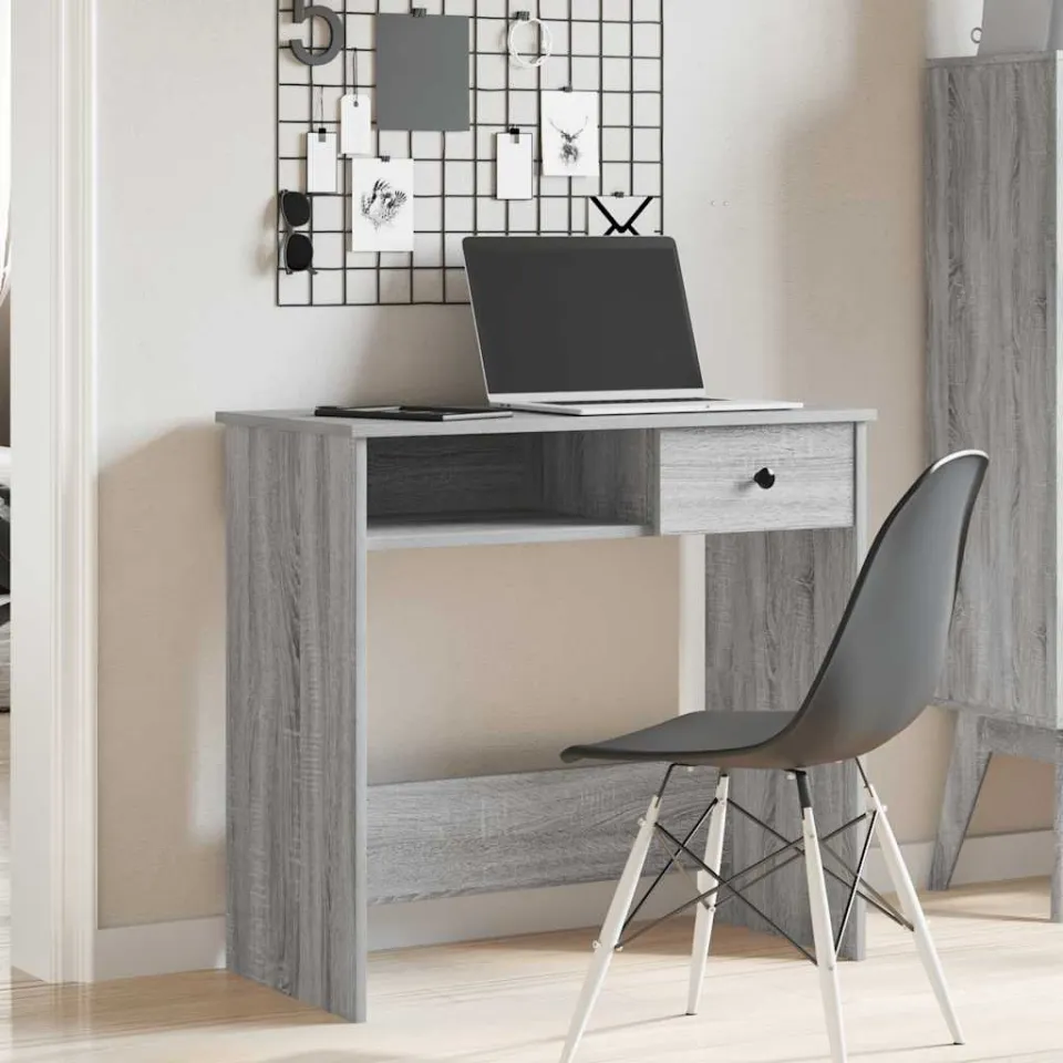 vidaXL Bureau 80x40x75 cm bewerkt hout grijs sonoma eikenkleurig, foto 2