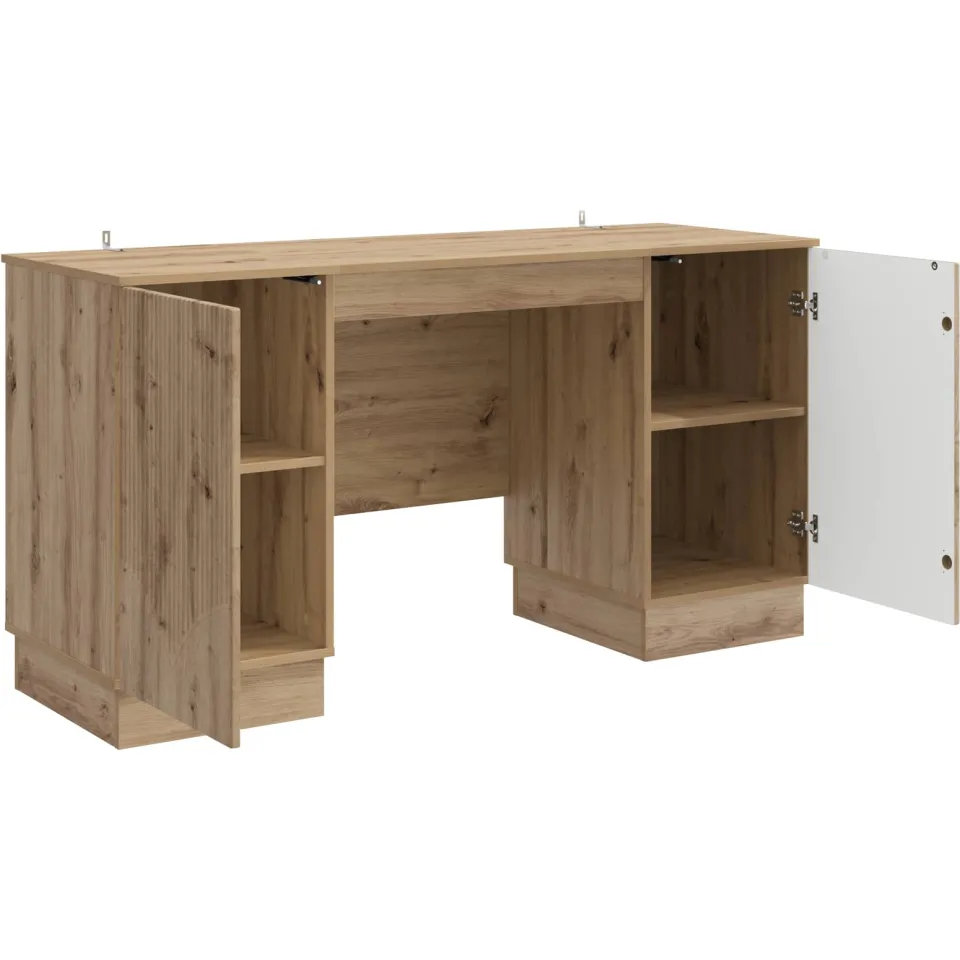 vidaXL Bureau Artisanaal eiken 142,5 x 50 x 75 cm Bewerkt hout, foto 3