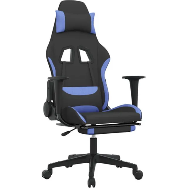 vidaXL Massage - gamestoel - met - voetensteun - stof - zwart - en - blauw zwart en blauw