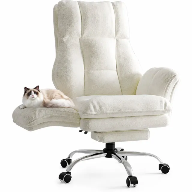 VILIMA Luxe bureaustoel - Teddy wit - Ergonomische bureaustoel - Bureaustoel - Gamestoel - Draaibaar - Voetensteun - Wieltjes