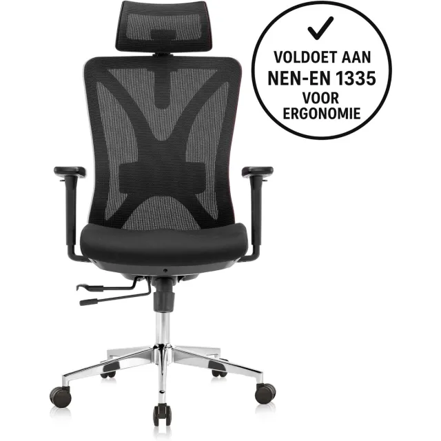 Spherite Ergonomische Bureaustoel - Bureaustoelen voor Volwassenen - Verstelbaar EN1335/NEN1335 - Ademend Mesh - 3D Armsteunen + 2D Hoofd- & Lendesteun - Office Chair - Zwart