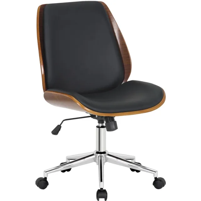 CLP Mitch Bureaustoel - ergonomisch - voor volwassenen - houten afwerking - zonder armleuning - Kunstleer - walnoot/zwart