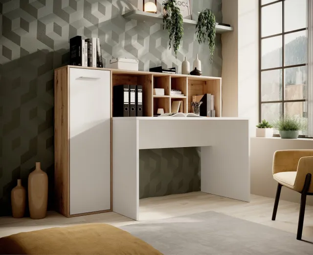 MEUBELLA Bureau Elze - Eiken - Wit - 158 cm Bruin|Wit