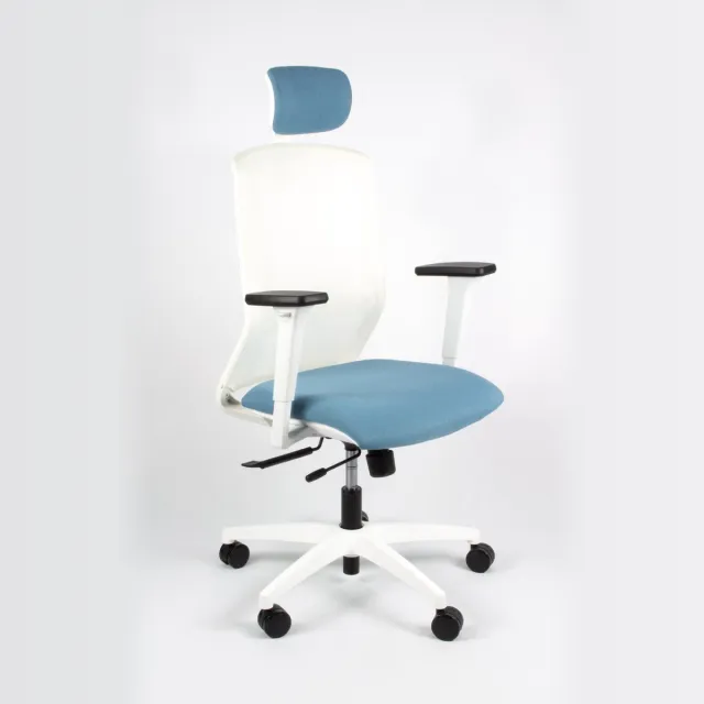 Maxima Linea Tekna White 01/PT - Bureaustoel - Ergonomisch EN1335 - Met hoofdsteun - Multi verstelbaar- Wit/Blauw