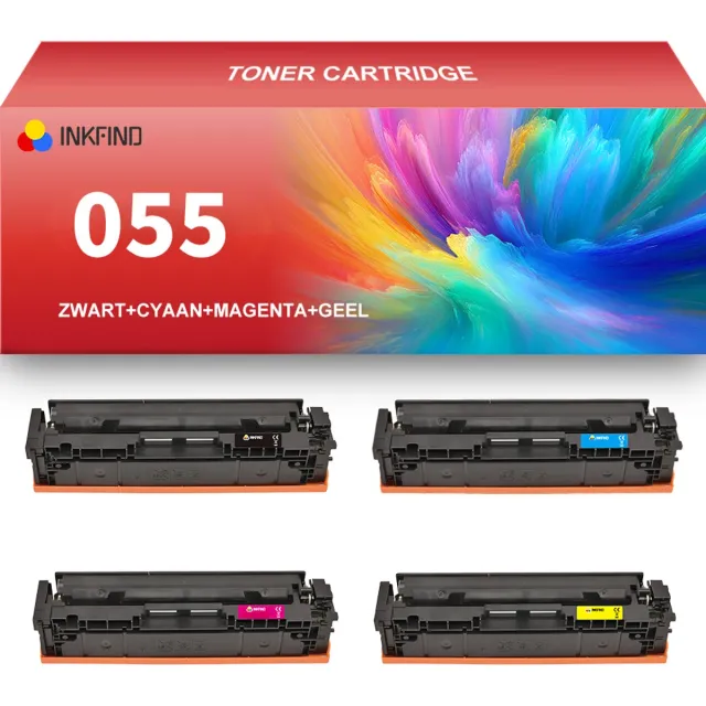 INKFIND 055 tonercartridge multipack van 4 stuks (Zwart+Cyaan+Magenta+Geel) compatibel met Canon055 Canon055H Canon cartridge 055 toner cartridge (Zwart+Cyaan+Magenta+Geel) - 4-pack BK/C/M/Y Zwart/Cyaan/Magenta/Geel