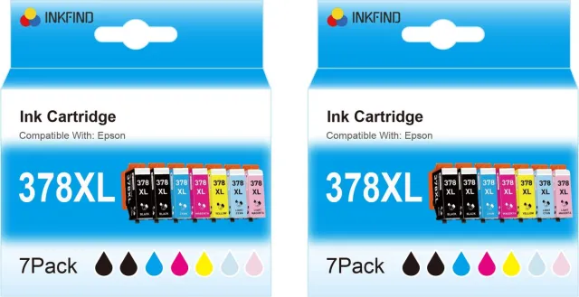 INKFIND 378XL inktcartridge voor Epson 378XL Epson378 Epson378XL inktcartridge multipack 14 stuks (2*7pack=Zwart x 4, Cyaan x 2, Magenta x 2, Geel x 2, Licht Cyaan x 2, Licht Magenta x 2) voor Epson Expression Photo XP-8500/8505/15000/8600/8605/8700 Zwart x 4, foto Zwart x 2, Cyaan x 2, Magenta x 2, Light Cyaan x 2, Light Magenta x 2
