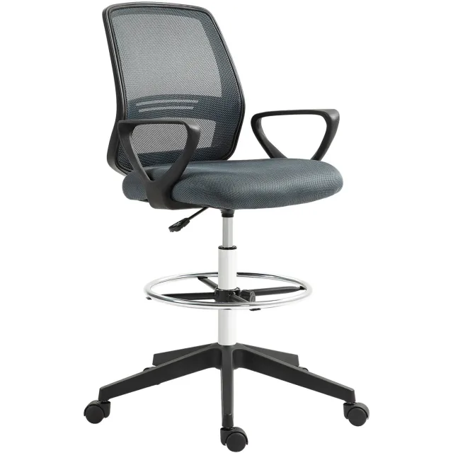 Lunpog Ergonomische Bureaustoel met Armleuningen & Voetring - Hoogteverstelbaar - Grijs - 68x66x100-120cm