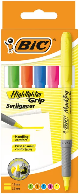 Bic Markeerstift Bic grip assorti etui à 5 stuks