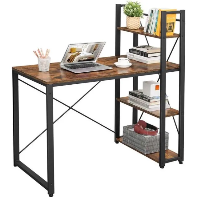 MAZAZU Bureau - Computertafel met 3 planken - Industrieel - Bruin/zwart - 120x60x76 cm
