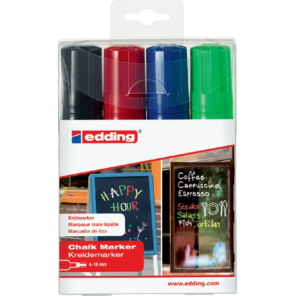 Edding Krijtstift edding 4090 window schuin 4-15mm assorti etui à 4 stuks