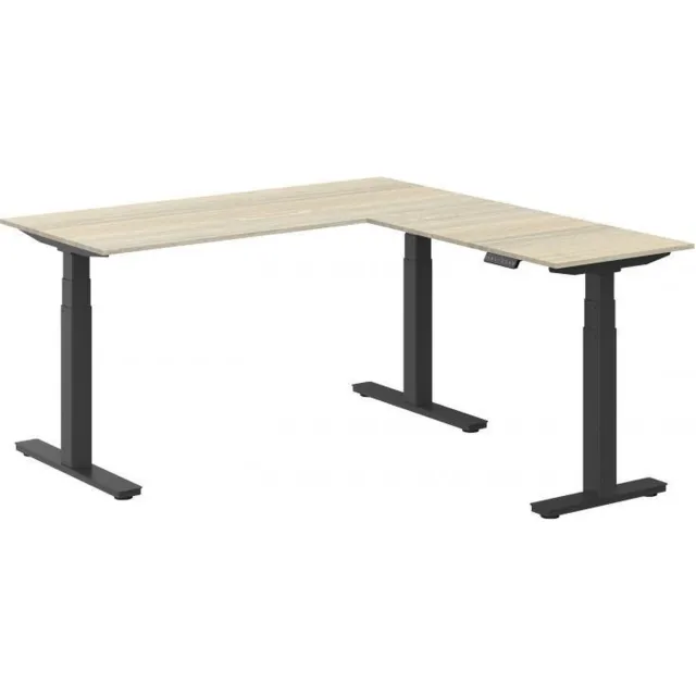 ABC Kantoormeubelen Elektrisch verstelbare zit-sta hoek opstelling Teez breed 180CM diep 160CM bladkleur Havanna framekleur Zwart (RAL9005) | NEN-EN527|TÜV Rheinland | Links