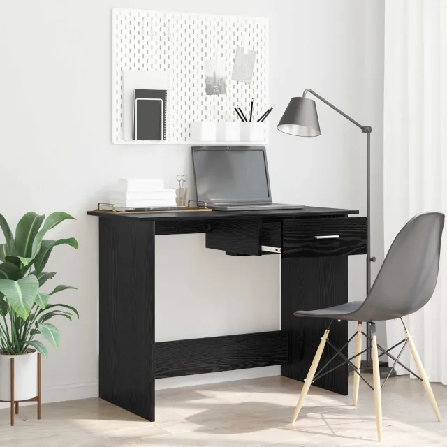vidaXL Bureau Zwart Eiken 100 x 50 x 76 cm Bewerkt hout, foto 2