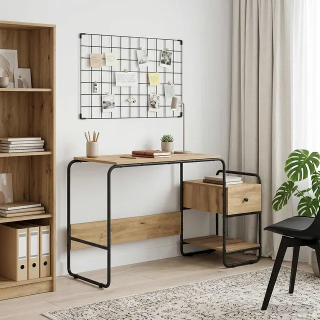 vidaXL Bureau met opbergruimte Artisanaal eiken 131,5 x 50 x 75,5 cm, foto 2