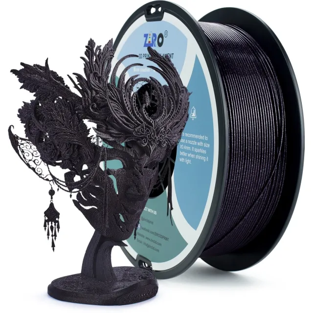 Ziro 3D ZIRO Diamond PLA 1.75mm – Black – 1KG – Sparkle 3D Printer Filament zwart