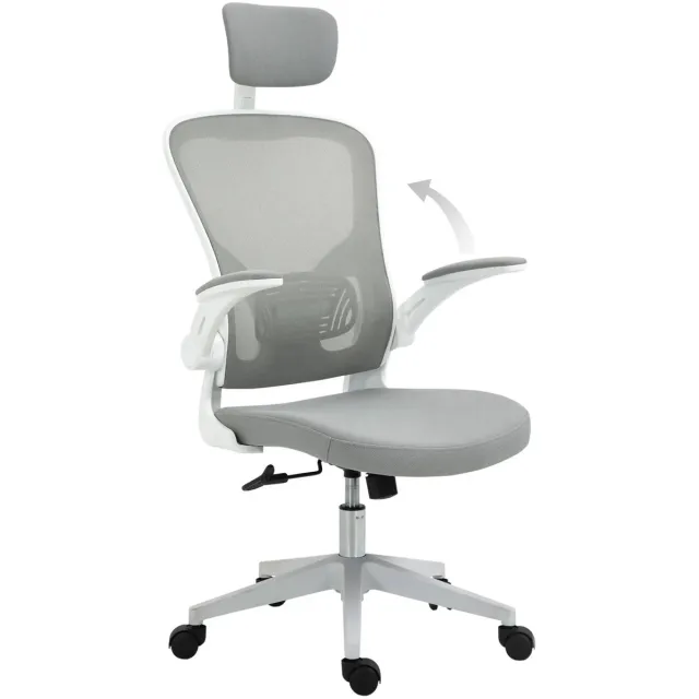 Clruro Bureaustoel - 65x64x114-122 cm - Ergonomisch met Hoofdsteun en Kantelfunctie - Stof - Grijs