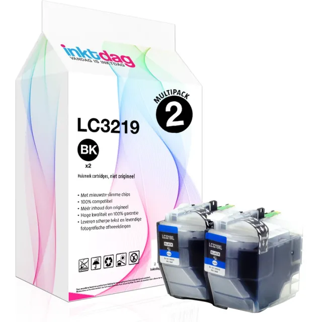 inktdag inktcartridges voor Brother LC3219XL / LC3217/LC-3219/LC3219 BK, multipack van 2 stuks (2*zwart) Brother MFC-J5330 DW, J5730DW, J5930DW, J6530DW, J6535DW, J6930DW, J6935DW 2 X Zwart