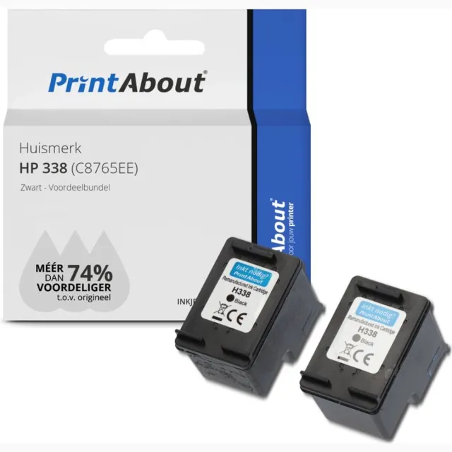 PrintAbout Inktcartridge / Alternatief voor de HP C8765EE (nr 338) / Zwart 2-pack