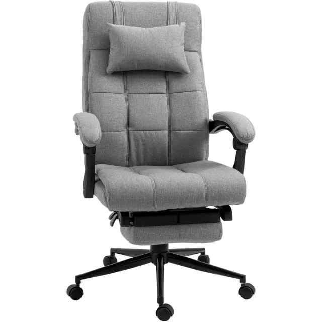 Clruro Bureaustoel - 66x70x116-124 cm - Hoofdkussen en Voetensteun - Linnen LICHTGRIJS