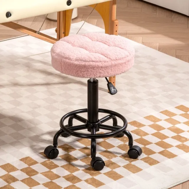 REDOM Bureaukruk - Hoogteverstelbaar 50-66 cm - 360° draaibaar met wielen - Zonder armleuningen - Bureau en salon - Polyester - Roze Pink