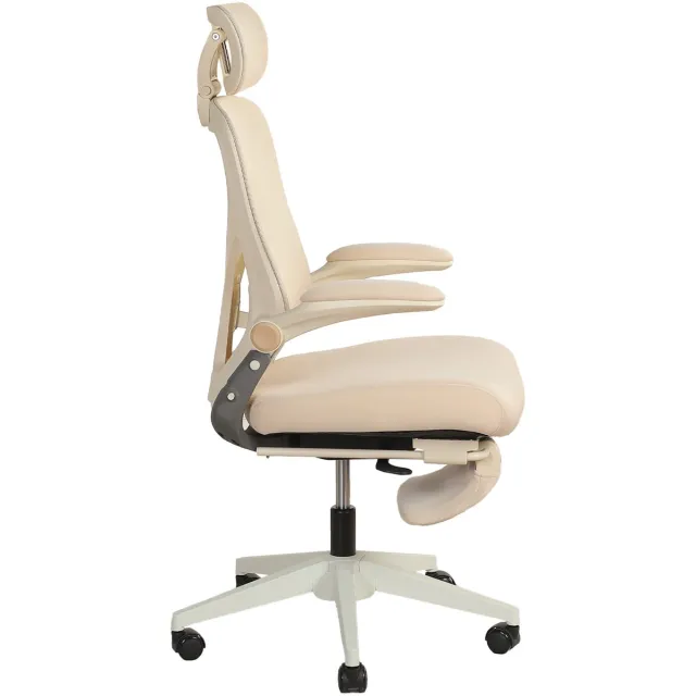 REDOM Bureaustoel - Klapbare rugleuning - Verstelbare hoofdsteun en lendensteun - Mesh rugleuning - Schuimzitting - Crème - 67 x 62 x 129 cm