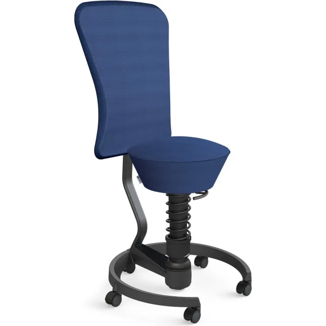 AERIS SWOPPER with backrest footring with castors (hard floor), black spring strut type: standard, black, spring black seat cover: mesh fabric Runner (Gabriel), blue backrest pole: black, backrest cover: mesh fabric Runner (Gabriel), blue blauw -zachte wielen