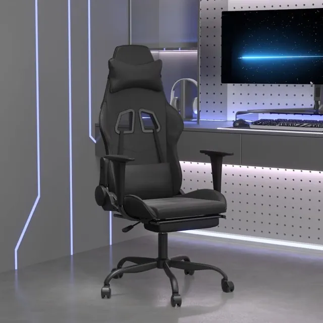 vidaXL Gamestoel - met - voetensteun - kunstleer - zwart