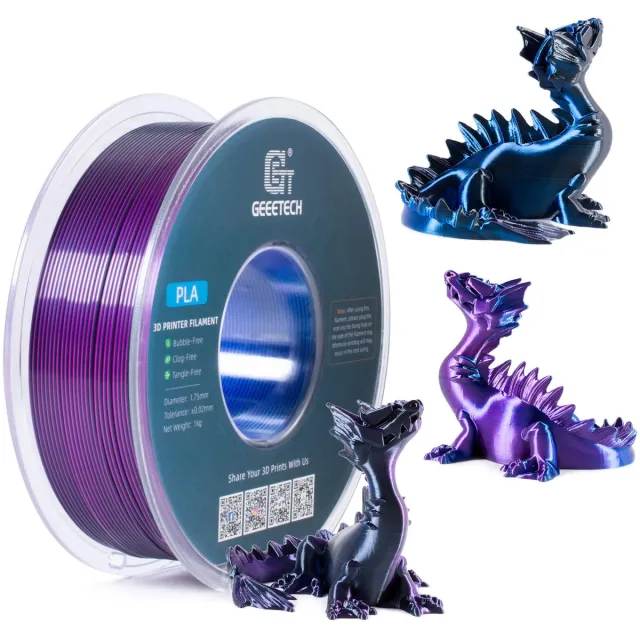 Geeetech PLA Silk+ Tricolor 3D-Printer Filament – Blauw Paars Zwart – 1.75mm – 1KG – Hoogglans Silk Effect
