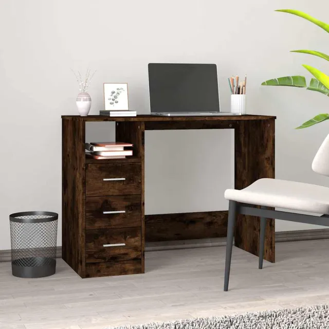 vidaXL Bureau met lades 102x50x76 cm bewerkt hout gerookt eikenkleurig, foto 2