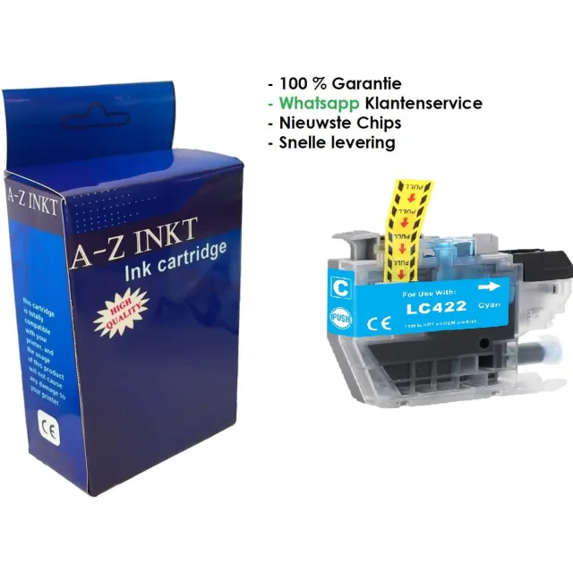 AtotZinkt premium huismerk inkt cartridge voor Brother 422 / LC-422 XL C cyaan 1 stuk - Geschikt voor Brother MFC-J5340DW, J5345DW, J5740DW, J6540DW en J6940DW