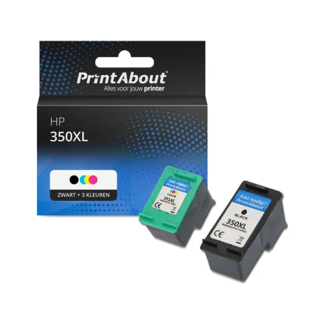 PrintAbout huismerk Inktcartridge 350XL (SD412EE) Zwart + 3 kleuren Multipack Hoge capaciteit Geschikt voor HP