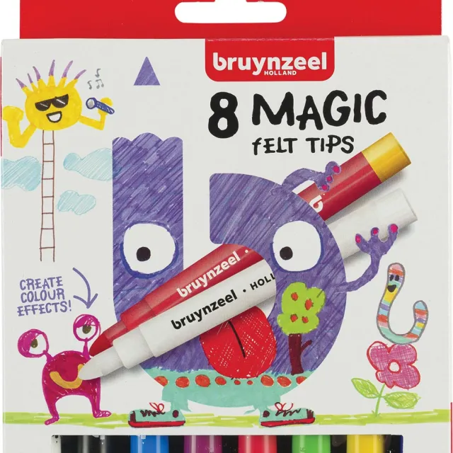 Bruynzeel Magic viltstiften, etui van 8 stuks blauw