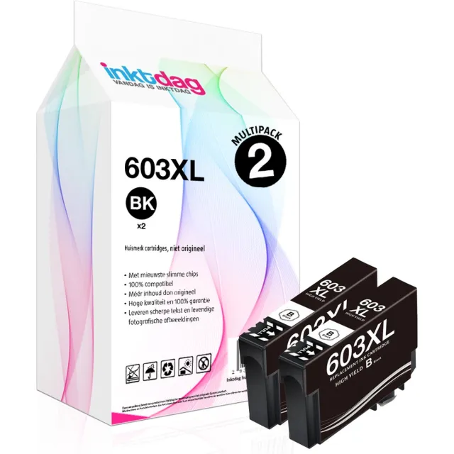 inktdag huismerk inktcartridges DuoPack voor Epson 603XL/ Epson 603 | 2X Zwart voor Epson Expression Home XP-2100, XP-2105, XP-3100, XP-3105, XP-4100, XP-4105, Epson WorkForce WF-2810 DWF, WF-2830 DWF, WF-2850 DWF Zwart x 2 (17 ml)