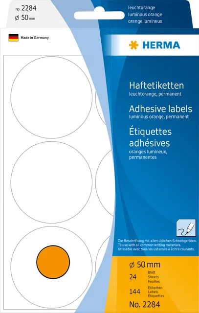 Herma Etiket HERMA 2284 rond 50mm fluor oranje 144 stuks