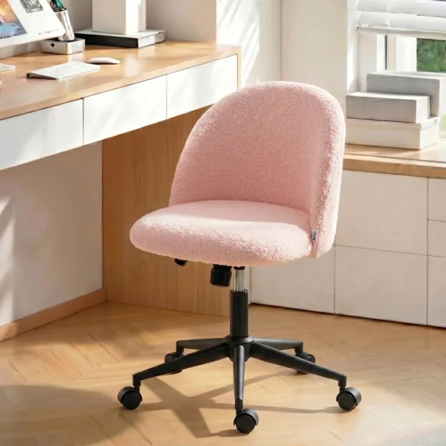 MODFU Bureaustoel - Draaibaar Hoogteverstelbaar - Met Wielen - Teddyfleece - Crèmewit