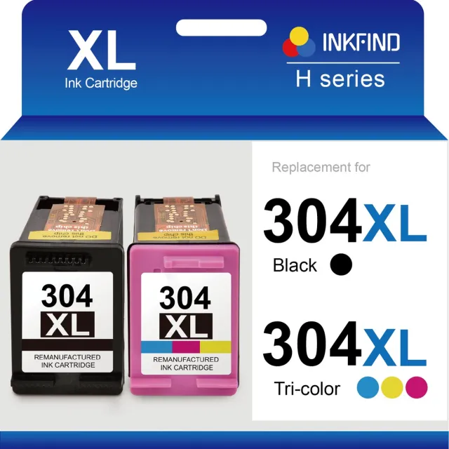 INKFIND 304XL Geschikt voor HP304 HP304XL HP 304 HP 304XL N9K08AE N9K07AE 3JB05AE Inktcartridge - Hoge Capaciteit 2-pack (Zwart x 1 en Kleur x 1)