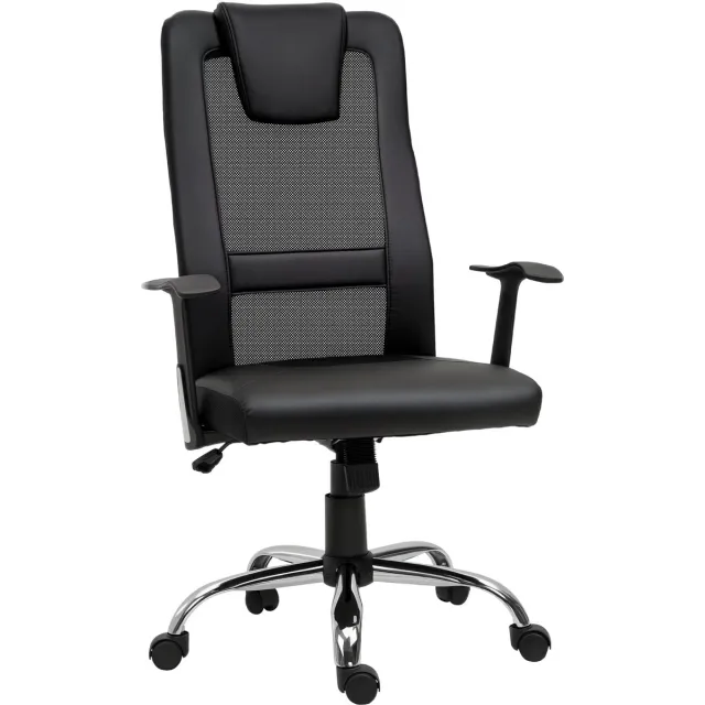 Blossom Bureaustoel, draaistoel in hoogte verstelbaar, directiestoel, ergonomische bureaustoel, PU, Zwart, 66 x 73 x 108-118 cm