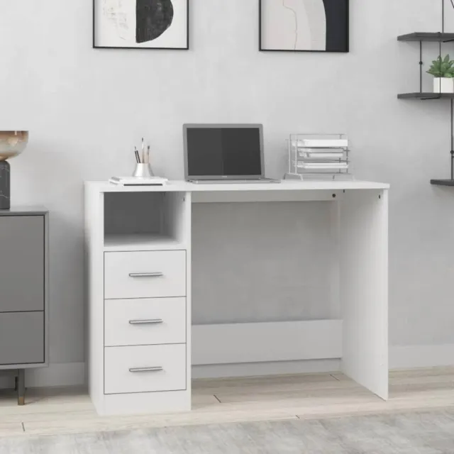 vidaXL Bureau met lades 102x50x76 cm bewerkt hout wit, foto 2