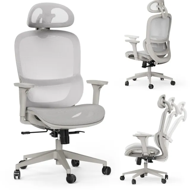 SENSE7 Neyo Ergonomische Bureaustoel - Draaistoel van Mesh - 3D-Armleuningen - Verstelbare Hoofdsteun & Hoogte - Grijs
